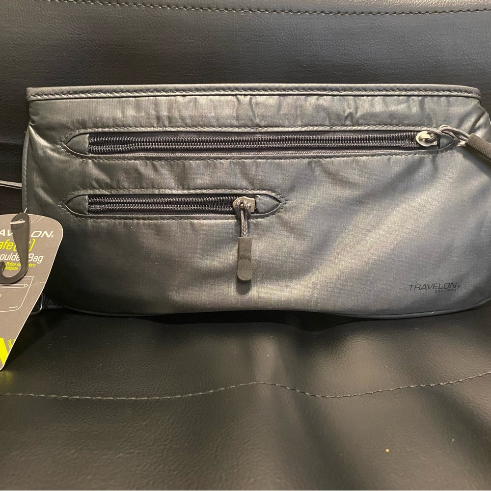New NWT Travelon Anti-Theft RFID‎ Slim Shoulder Bag Gray #12596